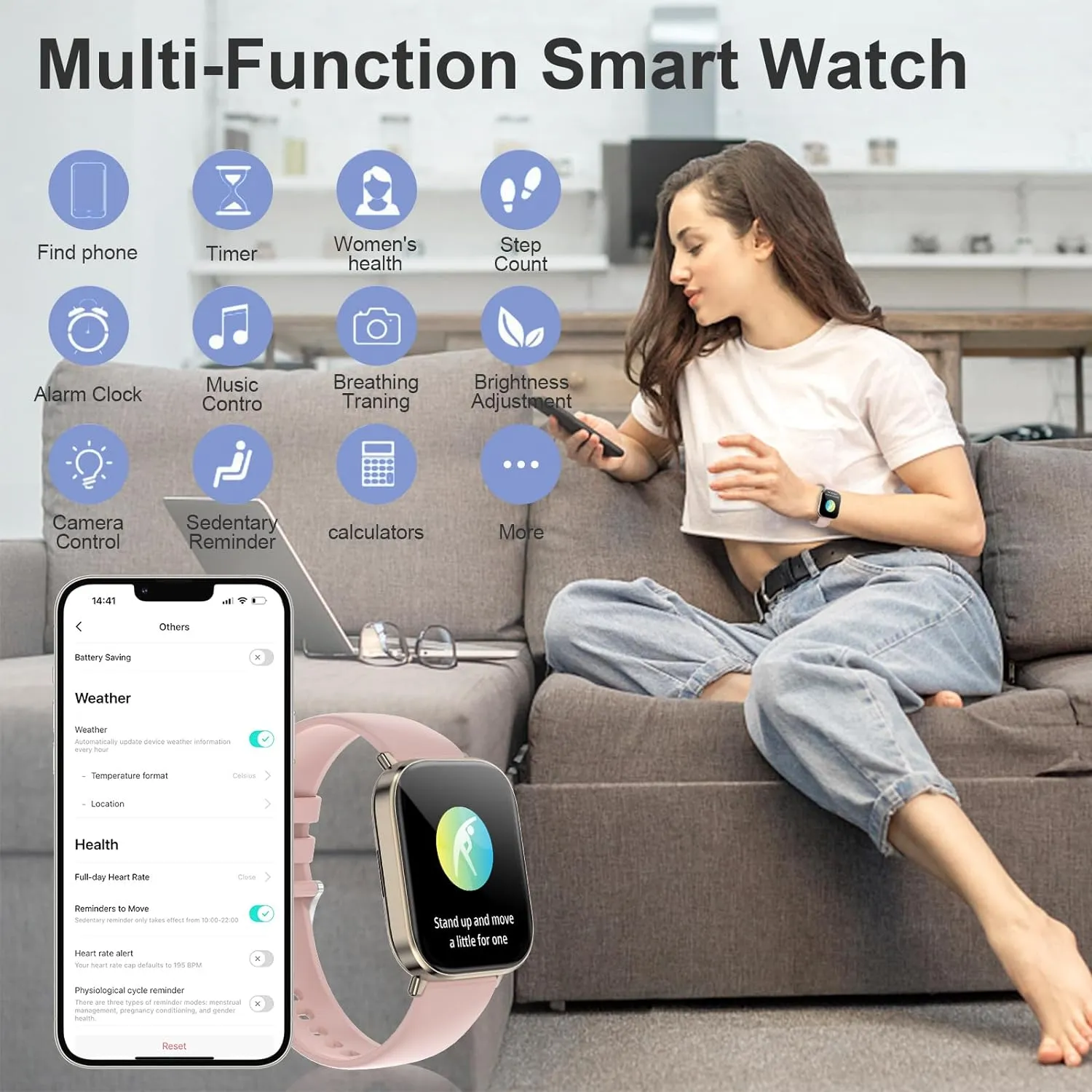 Smartwatch Femme Couleur Rose – Image 2
