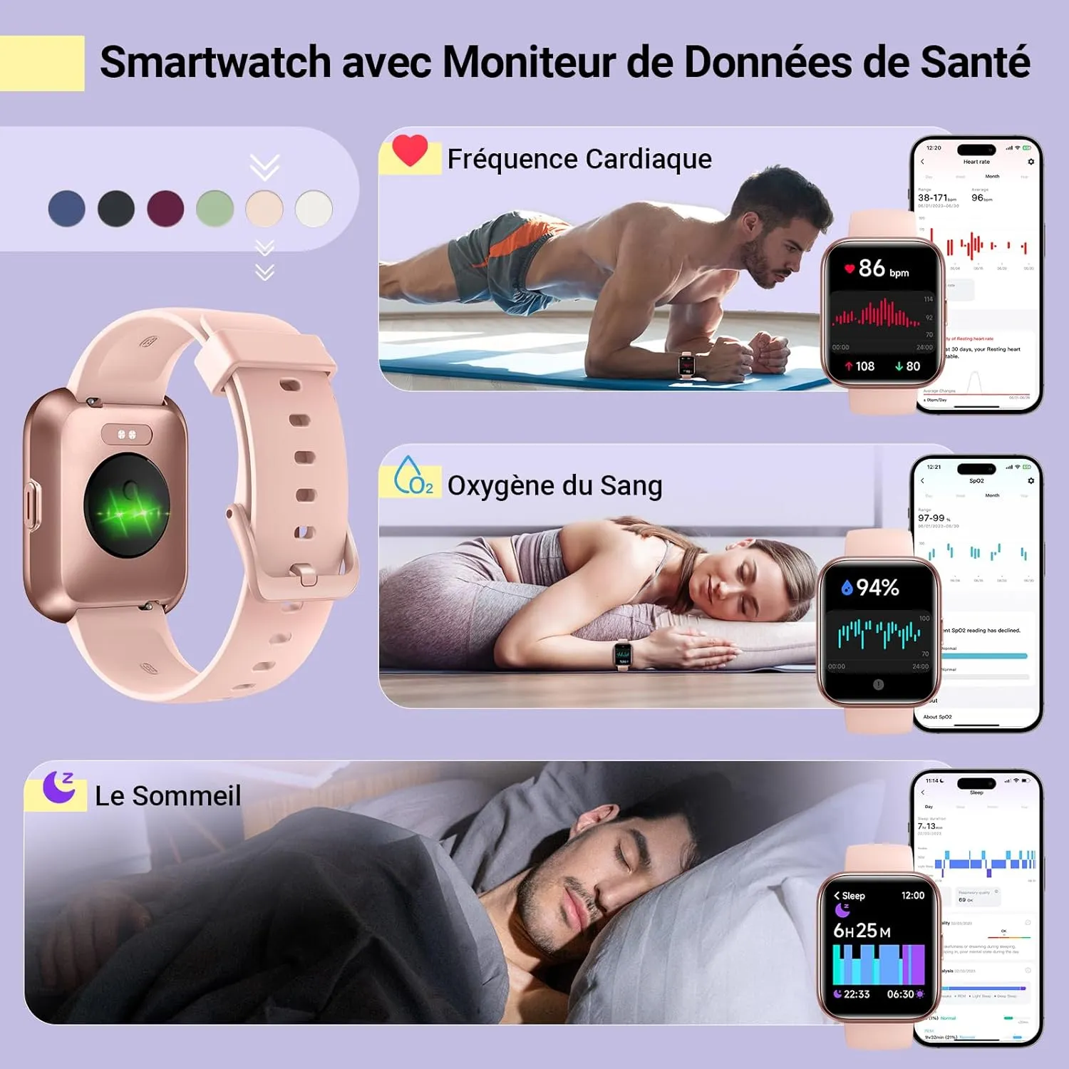 Montre Connectée Femme Bracelet Rose Poudré – Image 4