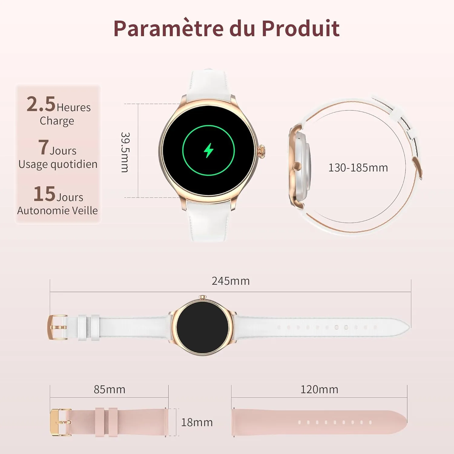 Montre Connectée Femme Élégante Bracelet Cuir – Image 6
