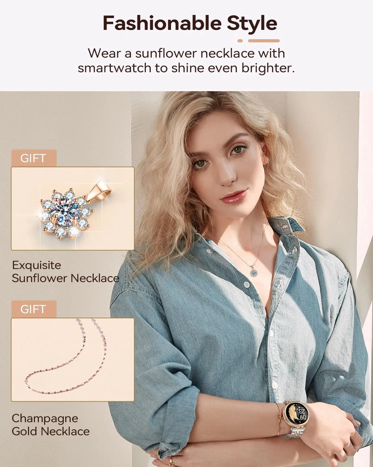 Montre Connectée Femme Or et Argent – Image 2