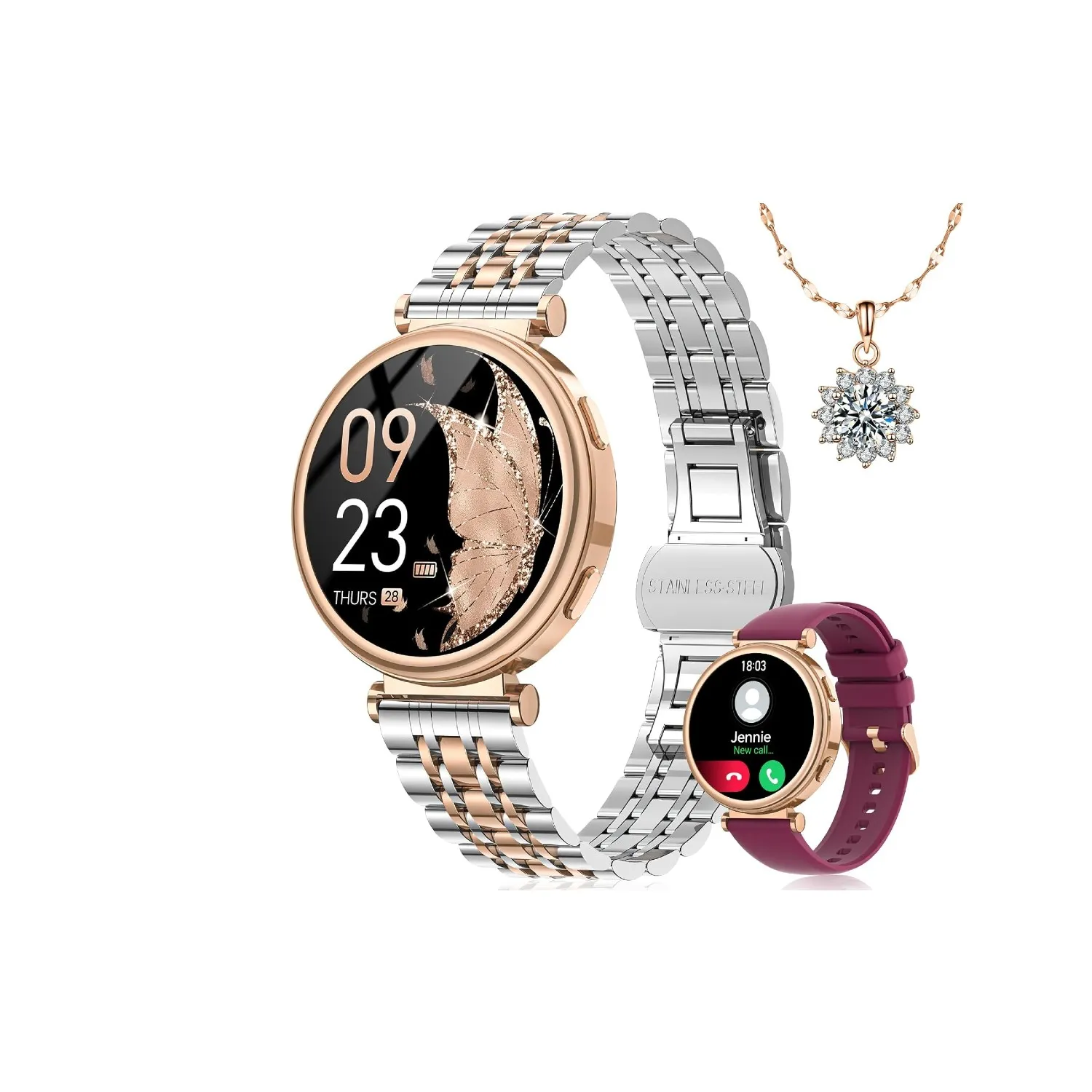 Montre Connectée Femme Or et Argent