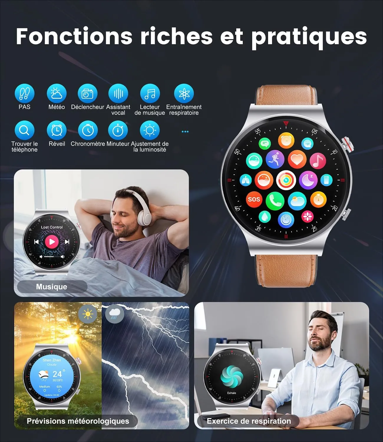 Montre Connectée Homme Bracelet Cuir – Image 5
